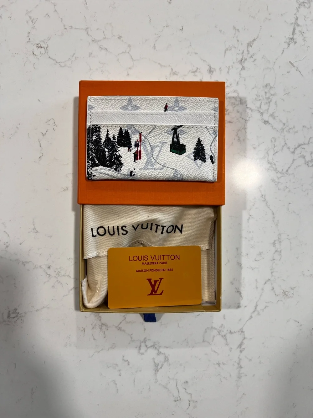 Louis Vuitton White Ski Slope Card Holder with Winter Print
